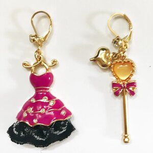 Betsey Johnson Dress And Magic Wand Crystal Asymmetric Earrings